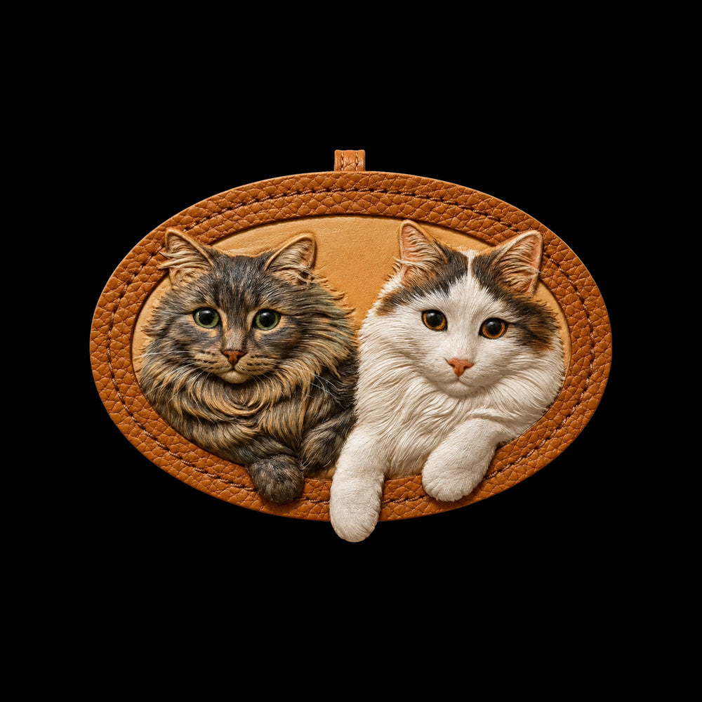 Custom Two-Cat Full-Body Leather Portrait