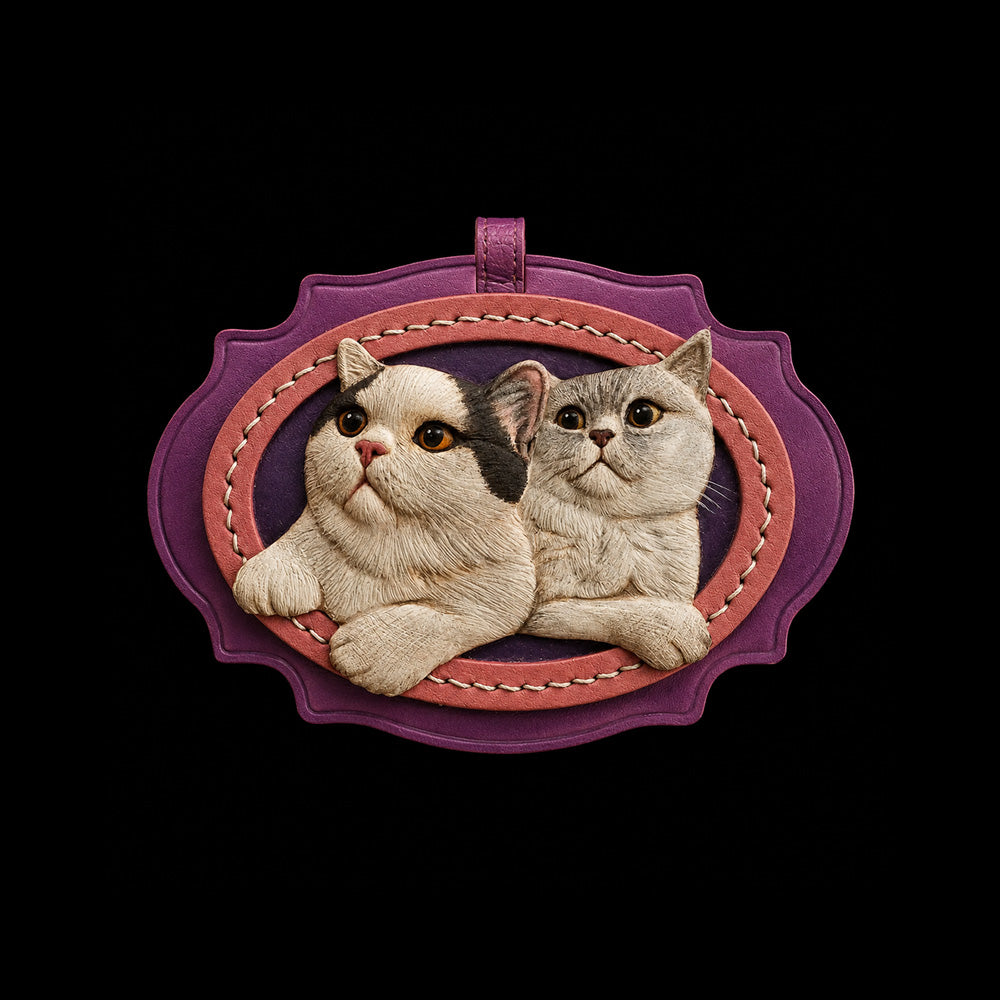 Custom Two-Cat Full-Body Leather Portrait
